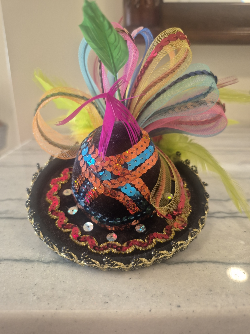 Multicolor Feather Sequin Mini Hat Headband- Women Accessories